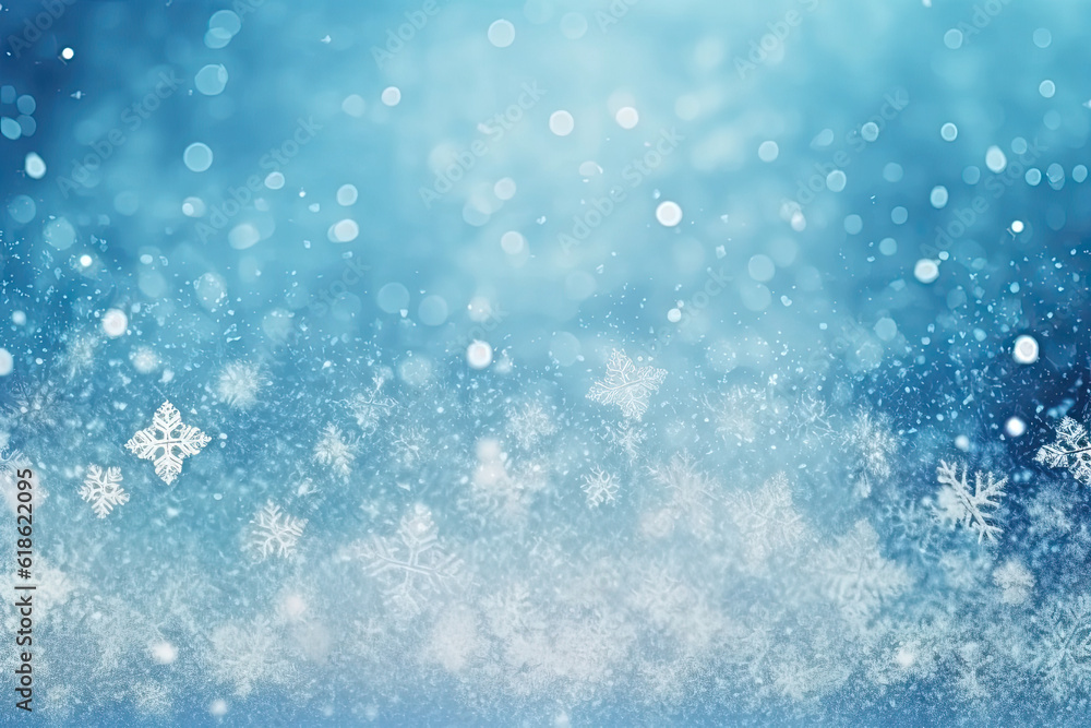 Blue bokeh background with snowflakes