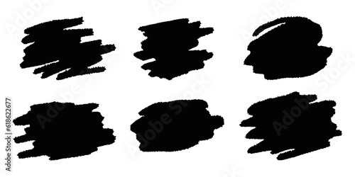 Black paint, ink, strokes, brushes, frames, grungy. Set of grunge spots. Vector boxes with paint brush stroke on white background