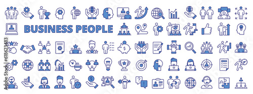 Set of Business people icons in line design. Business,Teamwork, Collaboration, Leadership, Meeting, Communication, human resources, People vector illustrations.Business icons vector editable stroke