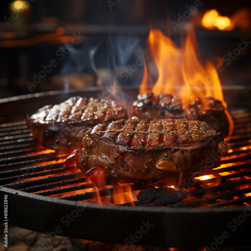 Sizzling steak on the BBQ photo