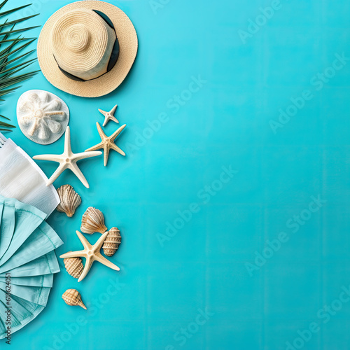 Beach and summer accessories on a light canvas