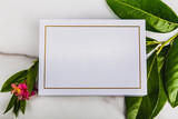Białe eleganckie puste pudełko prezentowe w aranżacji