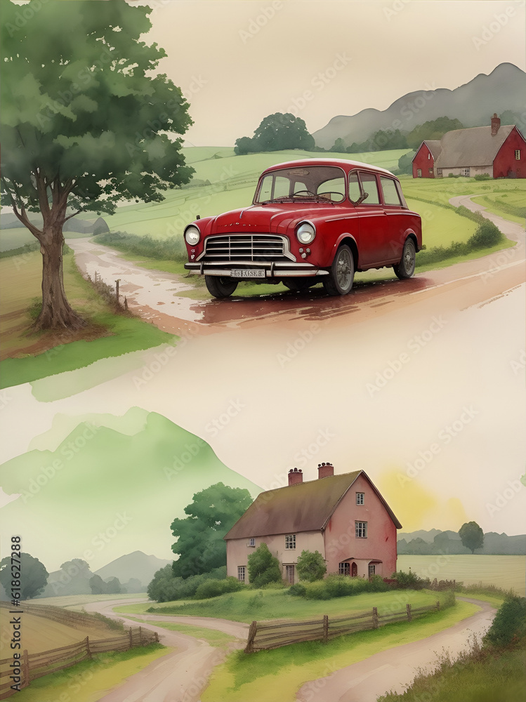Fototapeta premium Cartoon car illustration. AI generated illustration