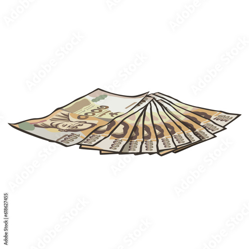 Cartoon banknotes Thai currency One trousand baht.