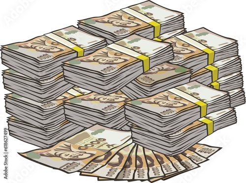 Cartoon banknotes Thai currency One trousand baht.