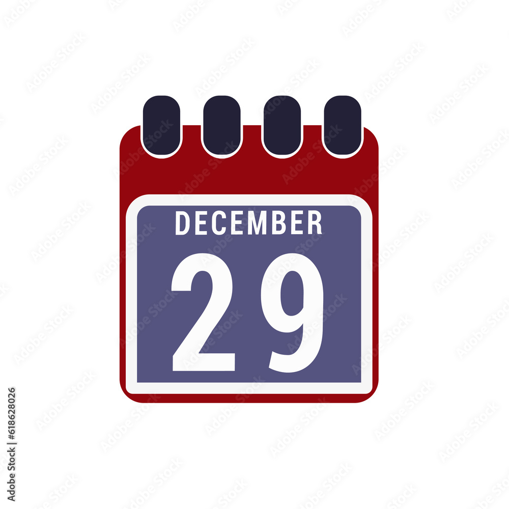 Calendar displaying day 29 (twenty-ninth) of the December - Day 29 of the month. illustration Calendar displaying day 29 (twenty-ninth) of the December - Day 29 of the month. illustration