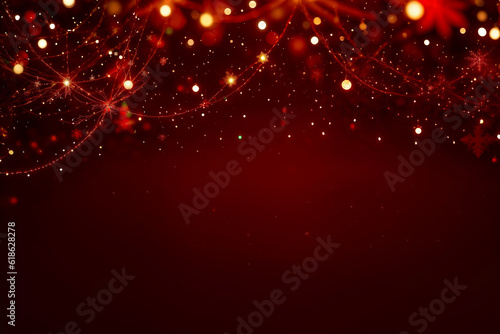 Red Christmas baubles decoration on red background. New Year party background. Minimal style. Flat lay.