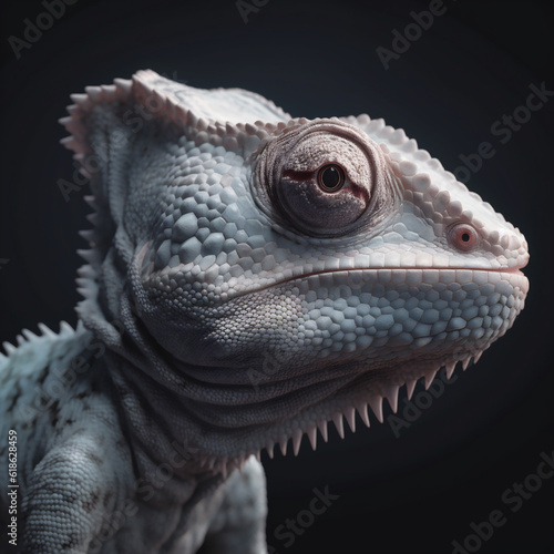 White chameleon  genus chamaeleon  family chamaeleonidae  lizard on a dark background. Generative ai.