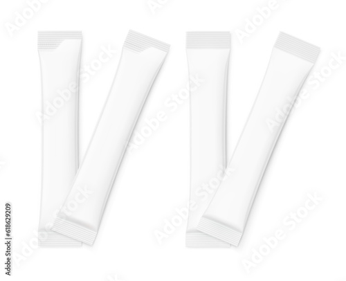 Blank package stick mockup. Set of stick with different corners.  Flat lay view. Vector illustration isolated on white background. Can be use for food, cosmetic, medicine and etc. EPS10.