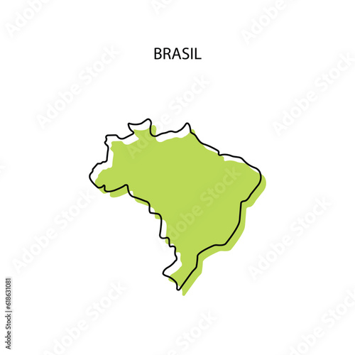 Green Outline Map of Brazil Vector Design Template. Editable Stroke