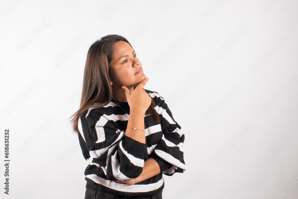 photograph of pensive latin woman. Concept of people and emotions. photograph of pensive latin woman. Concept of people and emotions.