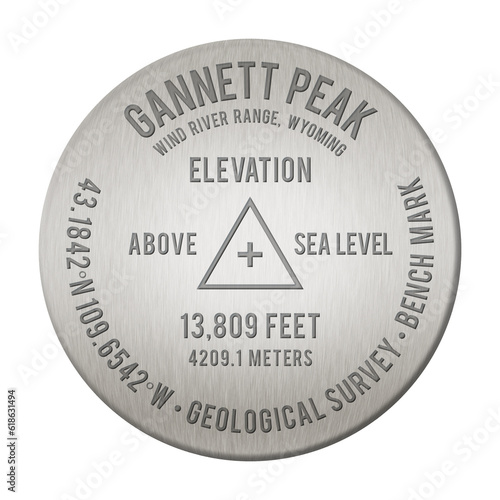 Gannett Peak Bench Mark illustration, transparent, the 57th Tallest Mountain in the United States, in the state of Wyoming