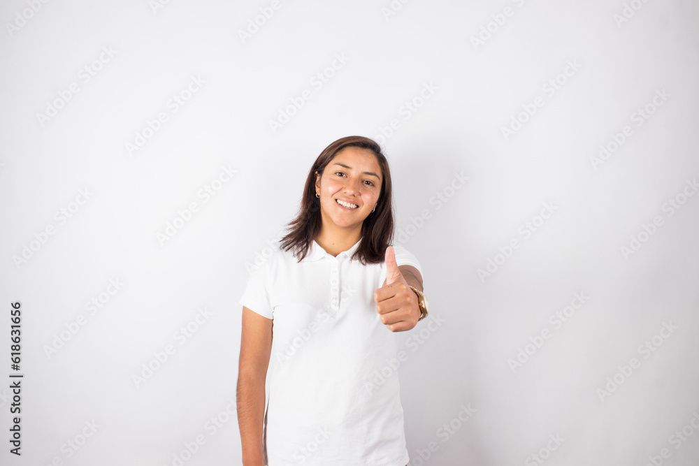 picture of latin woman making like sign with her hands. Concept of people and emotions. picture of latin woman making like sign with her hands. Concept of people and emotions.