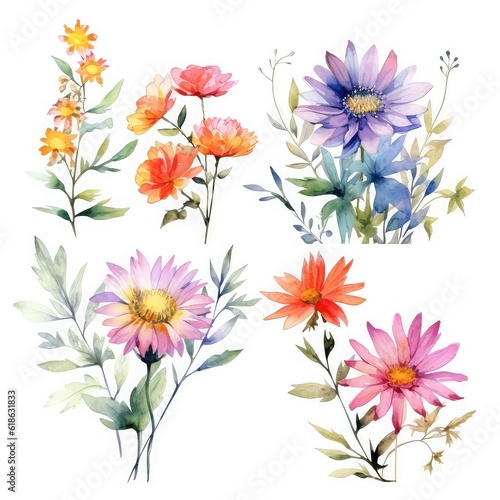 Watercolor wild floral illustration set  wild flowers  herbs. collection wild meadow flowers  branches. illustration isolated on white background. Botanic