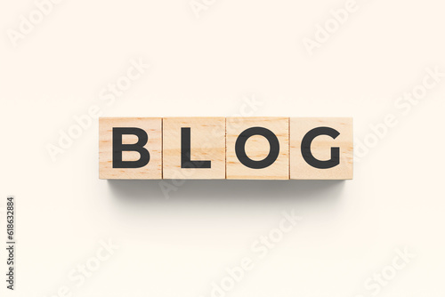 Blog wooden cubes on white background