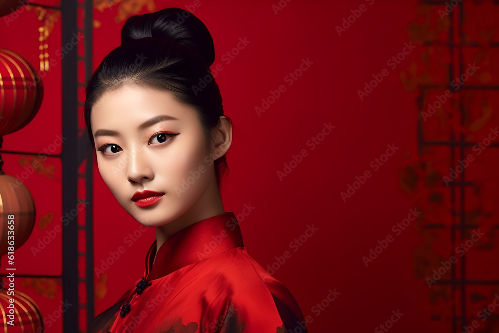 Generative ai portrait of beautiful asian woman on different color background Generative ai portrait of beautiful asian woman on different color background