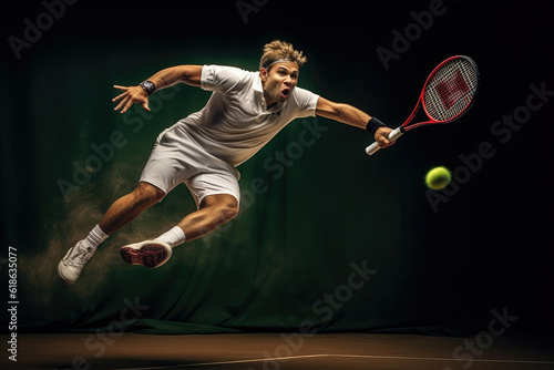 A tennis player diving for a shot, capturing the essence of competitive spirit