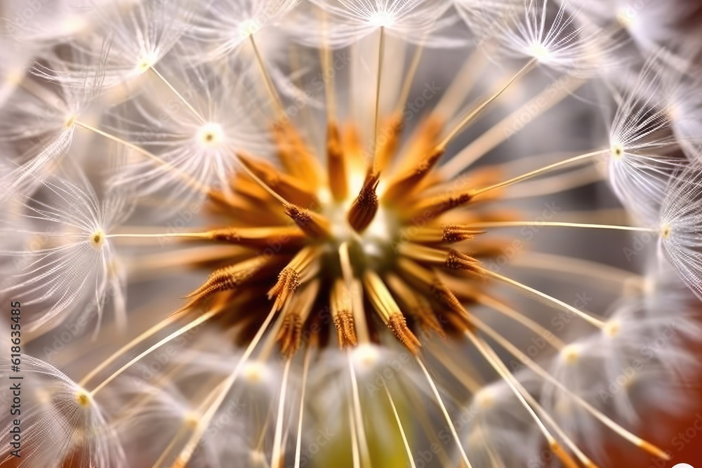 Naklejka premium stock photo of Dandelion Taraxacum seeds extreme close photography Generated AI