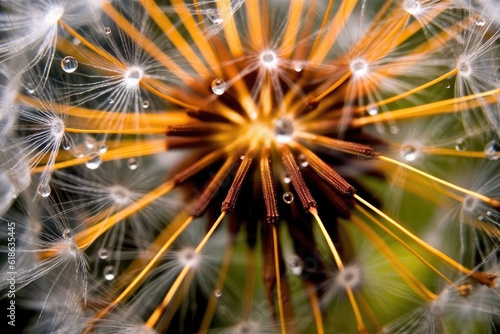 stock photo of Dandelion Taraxacum seeds extreme close photography Generated AI