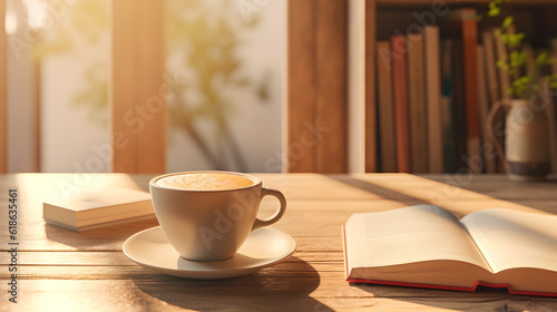 cup of coffee on the table, cup of coffee, morning concept, 3D render, Generative AI