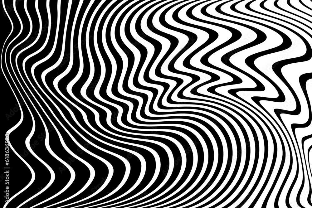 Wavy Lines Pattern with 3D Illusion and Motion Effect. Black and White Texture. Wavy Lines Pattern with 3D Illusion and Motion Effect. Black and White Texture.