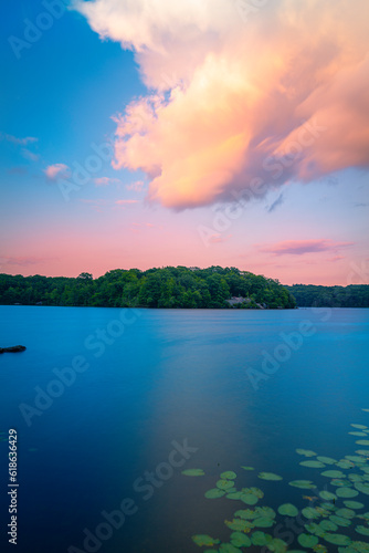 Sunset cloudscape over Olney Pond at Lincoln State Park in Providence, Rhode Island