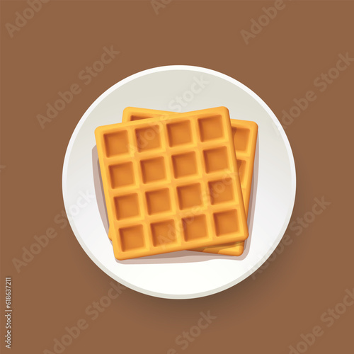 two belgian waffles on plate top view