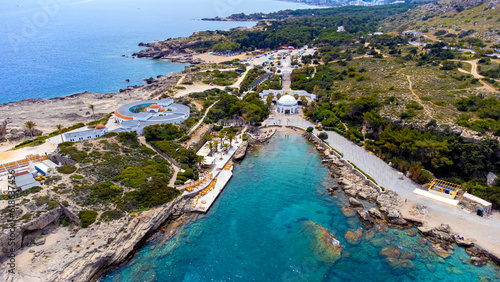Kalithea Springs Therme and Beach, Aerial Drone View, Rhodes,Greece. photo