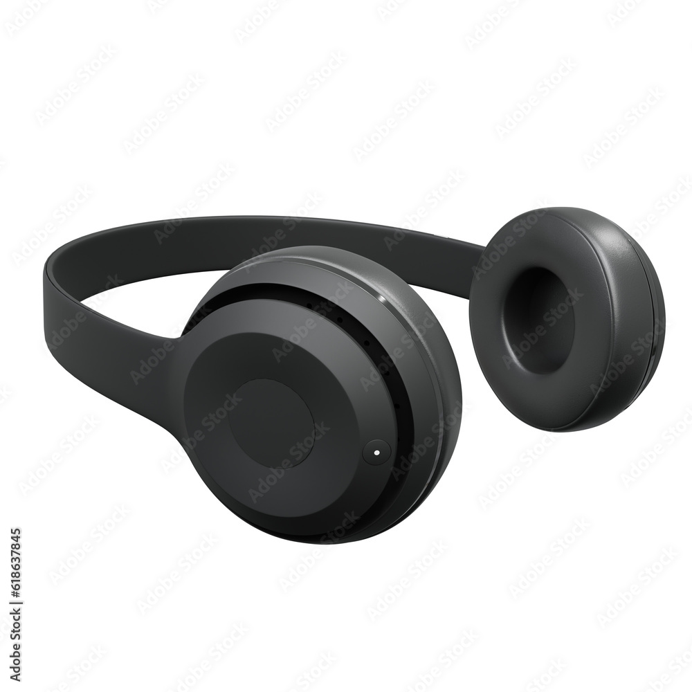 Black Wireless Headphones For Music. Realistic 3D Render. Cut Out. Black Wireless Headphones For Music. Realistic 3D Render. Cut Out.