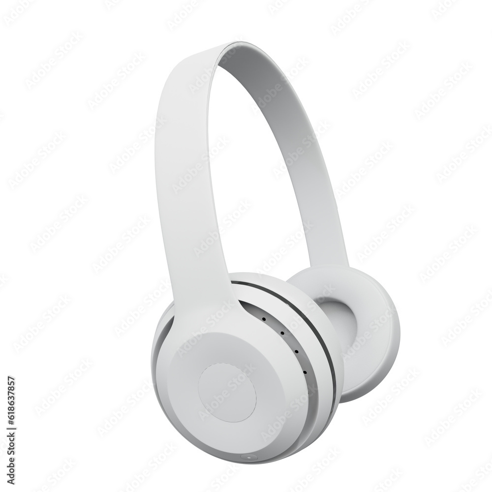 White Wireless Headphones For Music. Realistic 3D Render. Cut Out. White Wireless Headphones For Music. Realistic 3D Render. Cut Out.