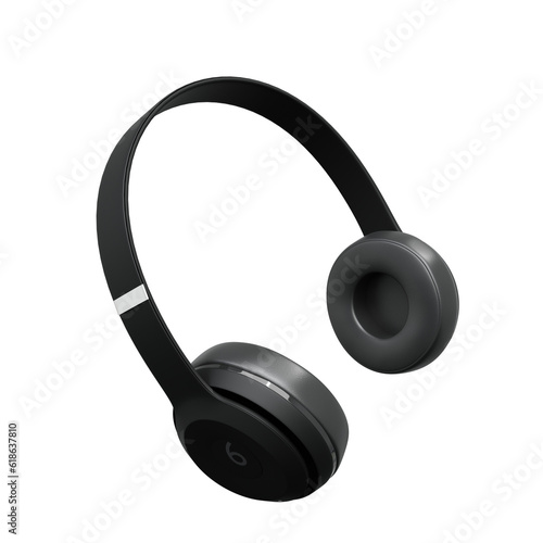 Black Wireless Headphones For Music. Realistic 3D Render. Cut Out.