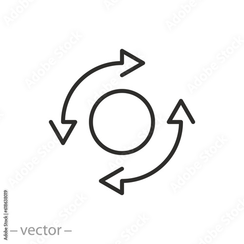 axis of rotation icon, arrows spin forward or back, thin line symbol - editable stroke vector illustration