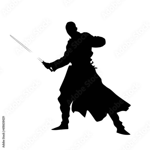Black silhouette of a samurai on white background.