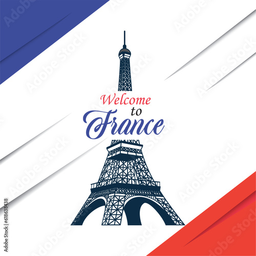 Isolated eiffel tower landmark on French flag background Vector