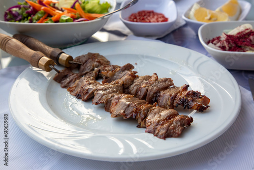 Traditional delicious Turkish food; Oltu cag kebabi, doner grilled kebab from Erzurum cuisine