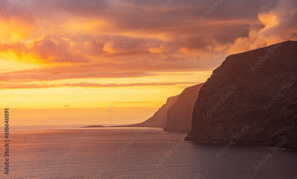 amazing sunset over Los Gigantes Tenerife  Canary Islands  Spain