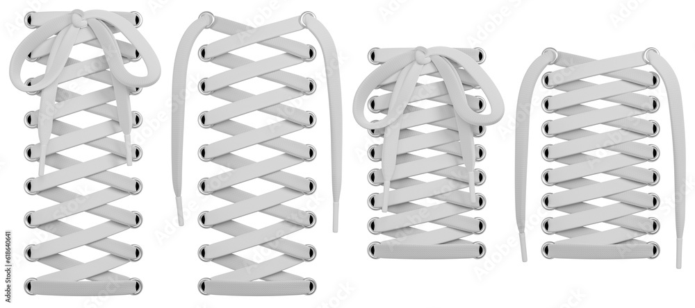 Εκτύπωση καμβά Tied and untied white shoelaces set. Isolated 3D rendered mockup.