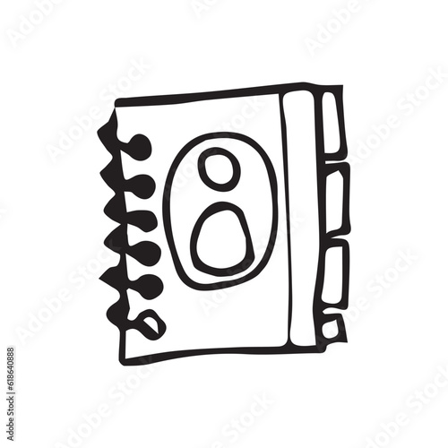 contacts. contact list. phone numbers. find the number. call. record. vector image. on a white background. doodle. black color.