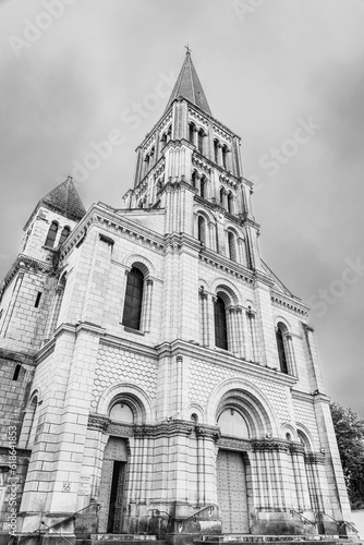 Angers  Loire Valley area  France  Facade of Saint Laud church in romano poitevin architecture style in black and white