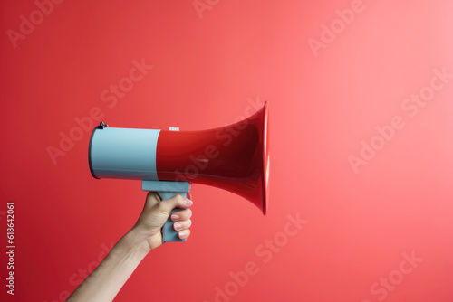Hand with megaphone. Sharing news, avertising, promotion,announcement concept