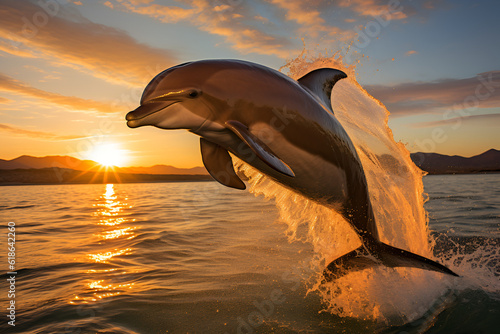dolphin jumping at sunset