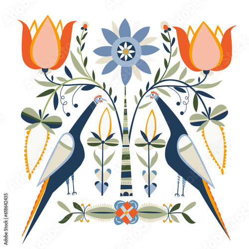 folk art floral with peacocks