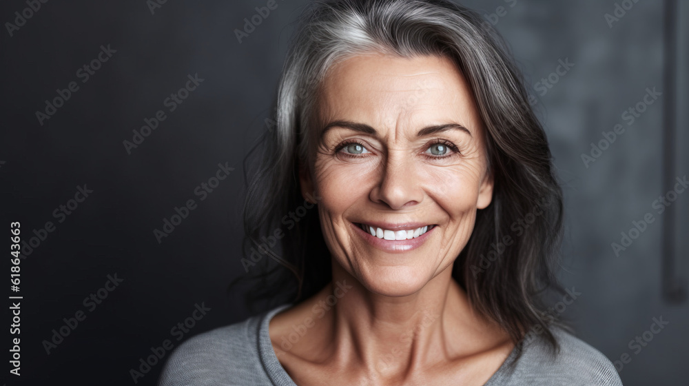 Portrait of smiling senior woman looking at camera on a dark background. Portrait of a happy senior woman with beautiful smile. Smiling elderly woman looking at the camera with a friendly smile Portrait of smiling senior woman looking at camera on a dark background. Portrait of a happy senior woman with beautiful smile. Smiling elderly woman looking at the camera with a friendly smile