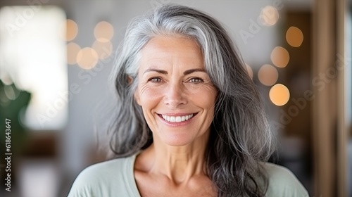 Portrait of smiling senior woman looking at camera in the living room. Portrait of happy mature woman looking at camera at home. Smiling elderly woman looking at the camera with a friendly smile