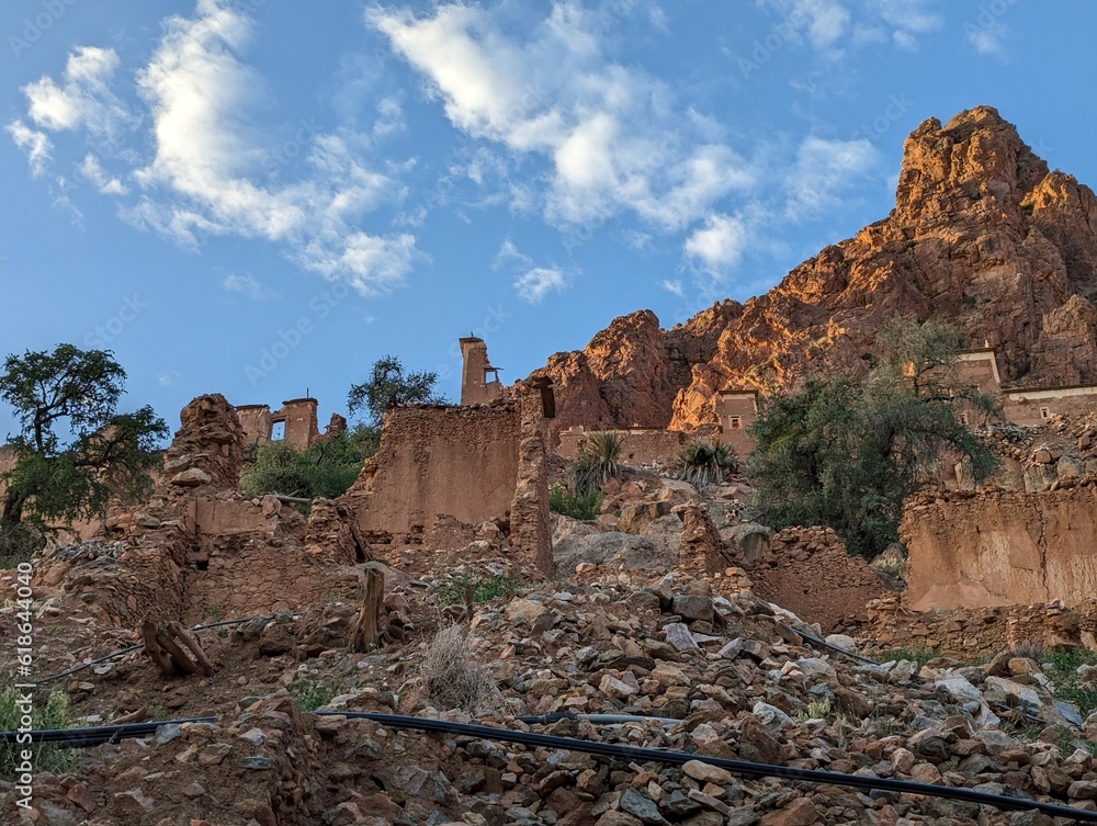 Beautiful little village Oumesnat with clay houses in the Anti-Atlas mountains