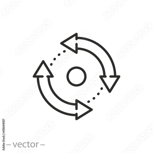 down or up twist icon, axis of rotation, arrows spin forward or back, thin line symbol - editable stroke vector illustration
