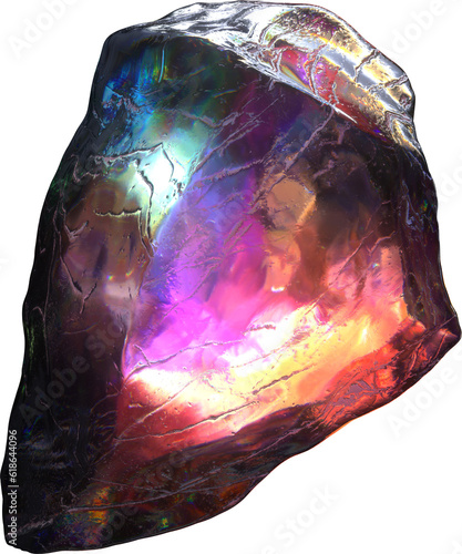 Colorful Crystal Abstract 3d Glowing Gemstone Isolated on Transparent Background