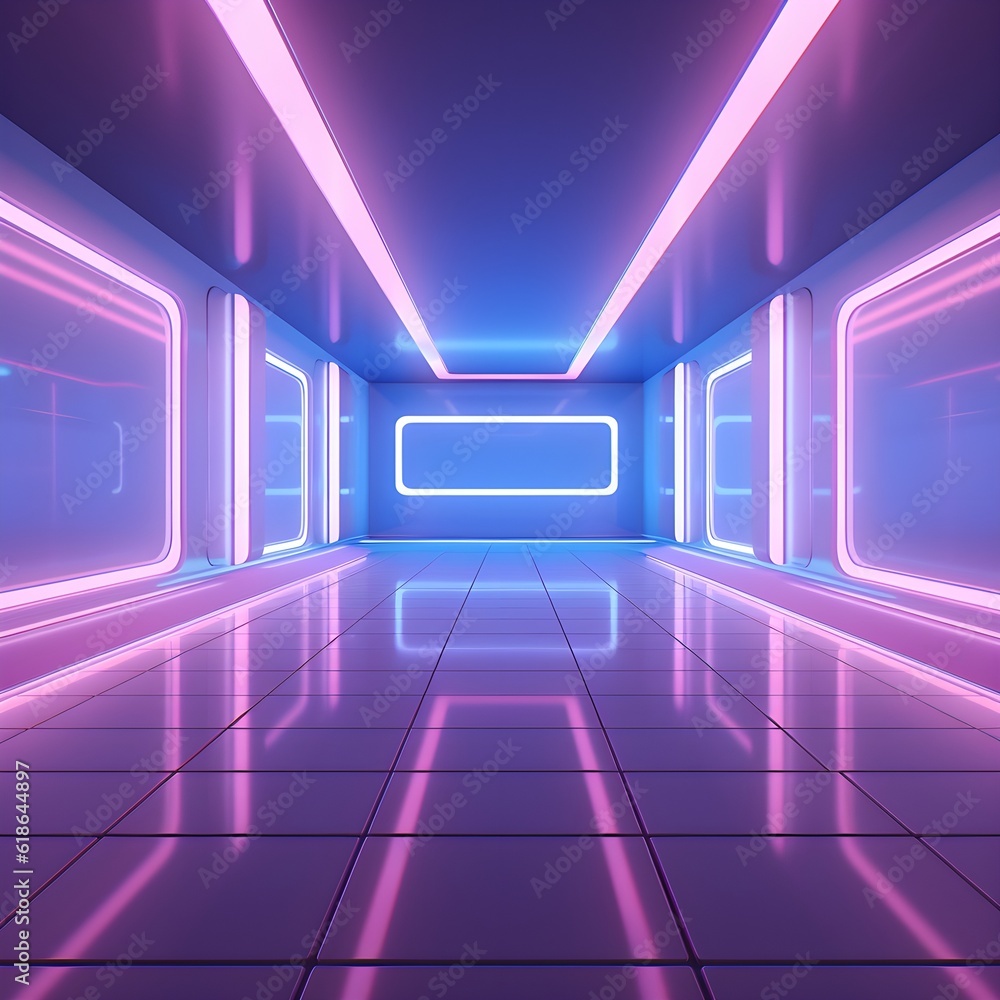 3D visualization of a modern hall with neon lights 3D visualization of a modern hall with neon lights