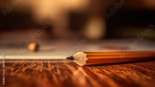 pencil on the table, ready for students back to school, afternoon sun input, yellow pencil on wooden table