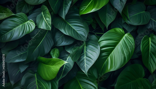 Tropical green leaves background. Generative ai